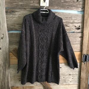 Vintage Liz Moody Plus Size 1X Dark Grey Cable Knit Cowl Neck Sweatshirt